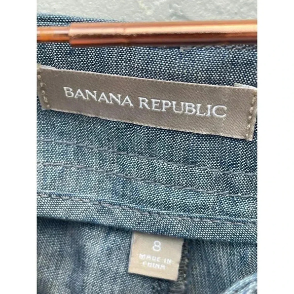 Banana Republic Womens Flat Front Trouser Wide Leg Pants Chambray Blue Sz 8 - Picture 12 of 13